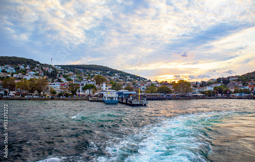 view of  port and town of  heybeliada island istanbul photo