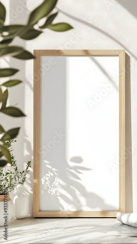 Bright and Delicate Wooden Frame Mockup in Cozy Minimalist Interior Setting with Natural Lighting and Scandinavian Design Influence