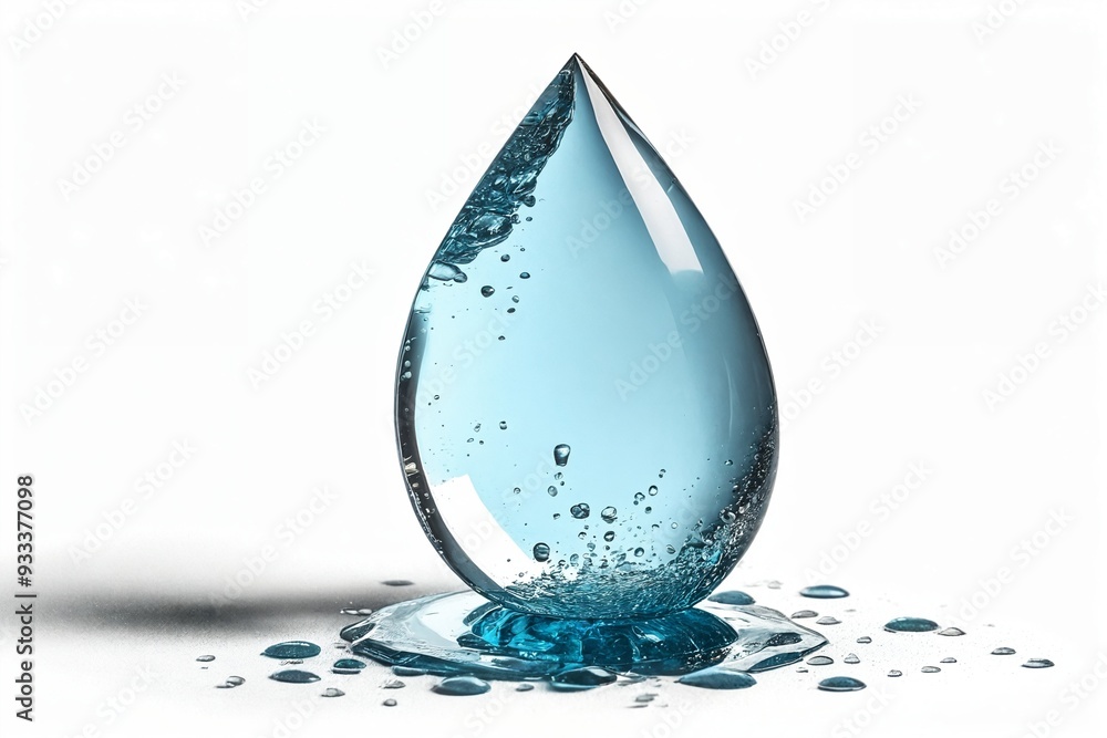 Water Drop with Bubbles on White Background Water Drop with Bubbles on White Background