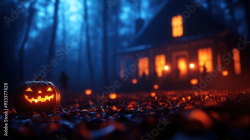 Wallpaper Mural Eerie Haunted House with Flickering Lights and Ghostly Figures for Halloween Horror Composition, Copy Space Available Torontodigital.ca