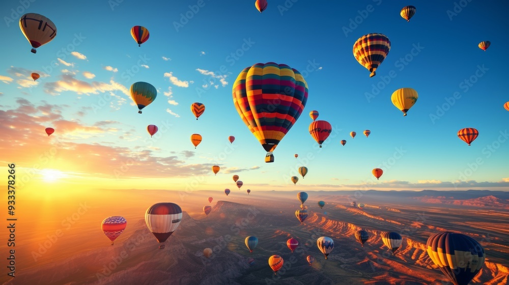 Naklejka premium Aerial spectacle albuquerque balloon fiesta with myriad air balloons adorning the sky