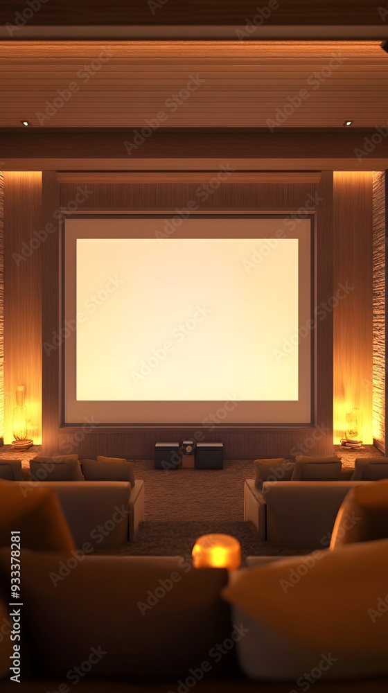 Captivating 3D Rendered Mockup of a Cozy and Immersive Home Theater Setup Featuring Warm Accent Lighting,Plush Seating,and a Contemporary,Cinematic Ambiance Captivating 3D Rendered Mockup of a Cozy and Immersive Home Theater Setup Featuring Warm Accent Lighting,Plush Seating,and a Contemporary,Cinematic Ambiance