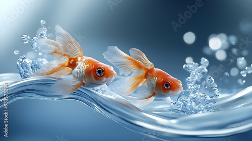 Two goldfish swimming throu...