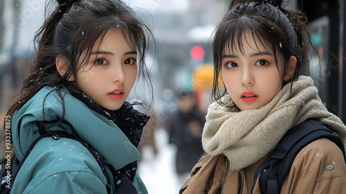 Two young women in winter c...