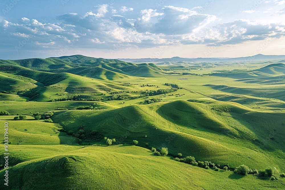 Fototapeta premium landscape with green hills and blue sky