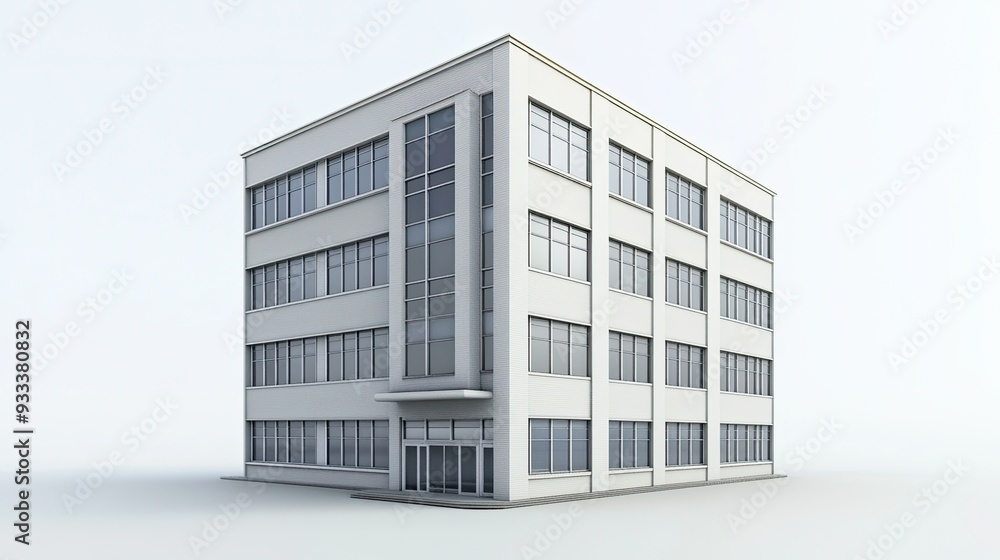 White modern building with glass windows isolated on white background. White modern building with glass windows isolated on white background.
