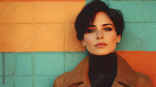 Woman with short hair stand...