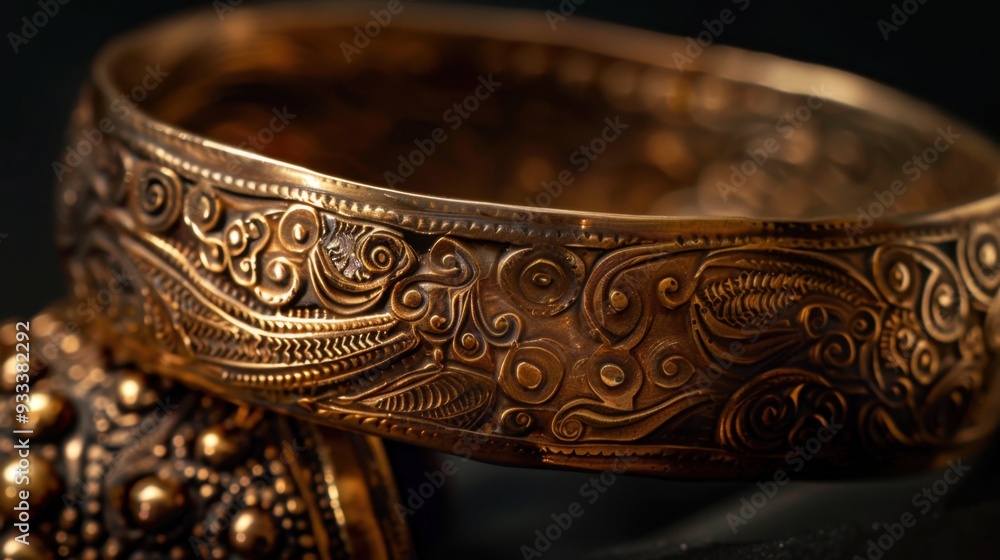 A close-up of a bronze bracelet with intricate designs, highlighting the craftsmanship A close-up of a bronze bracelet with intricate designs, highlighting the craftsmanship