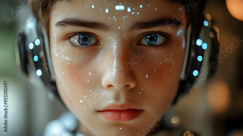 Young boy with glowing ligh...