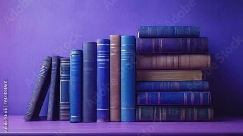 Stack of Books on a Purple Shelf