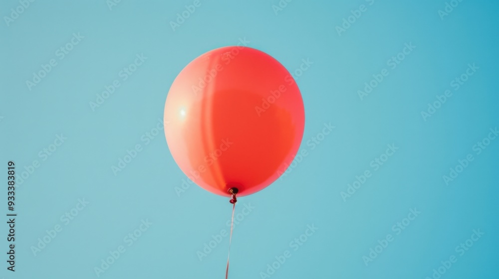Fototapeta premium A close-up of a red balloon against a clear blue sky, floating freely