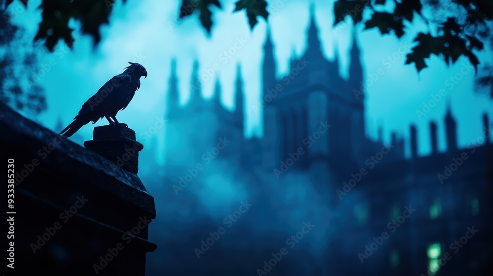 Eerie Gothic Mansion with Gargoyles in Mist - Spooky Haunted House with Atmospheric Fog and Copy Space for Text in Ultra HD Quality Eerie Gothic Mansion with Gargoyles in Mist - Spooky Haunted House with Atmospheric Fog and Copy Space for Text in Ultra HD Quality