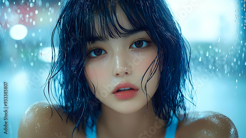 Young woman with wet hair a...