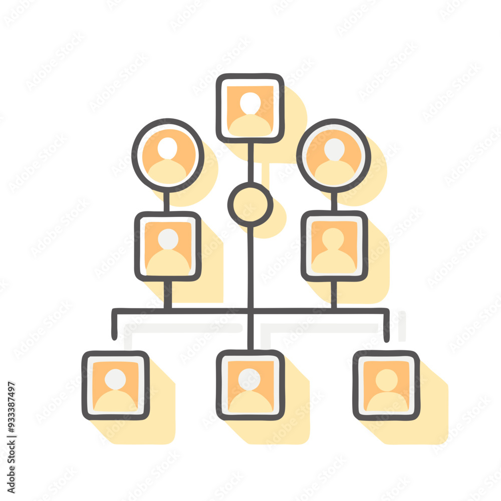 Family Tree Icon, Minimalist Line Art, Yellow Background Family Tree Icon, Minimalist Line Art, Yellow Background