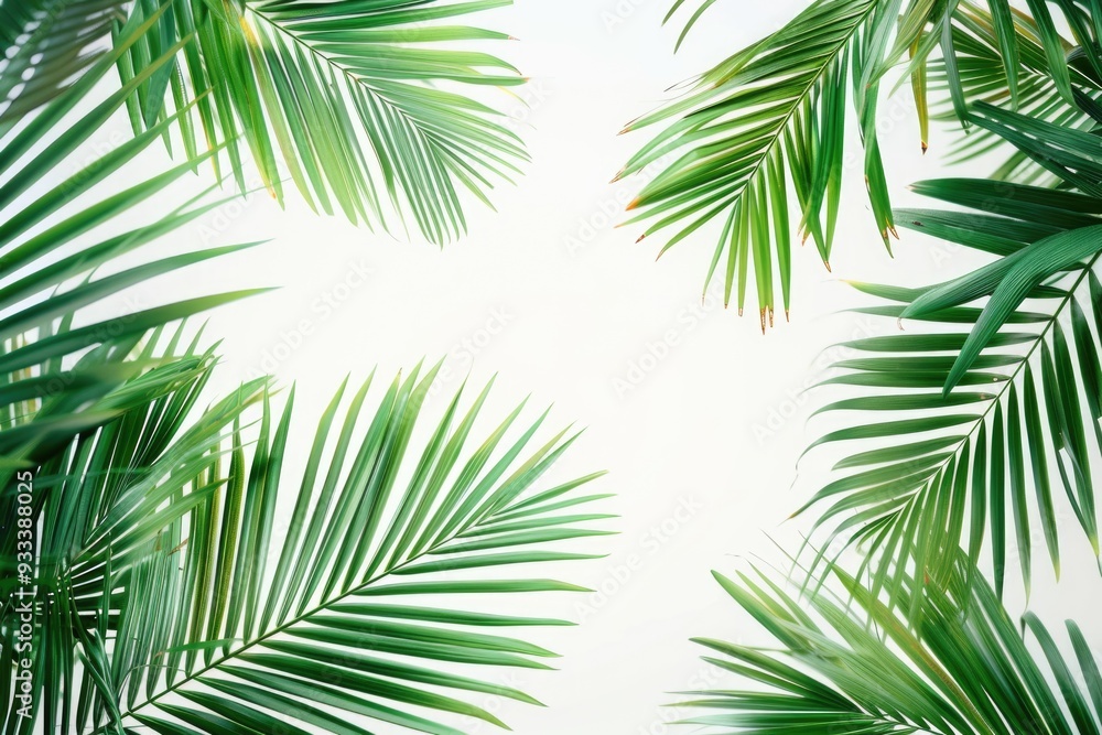 A bunch of fresh palm leaves displayed on a clean white surface A bunch of fresh palm leaves displayed on a clean white surface