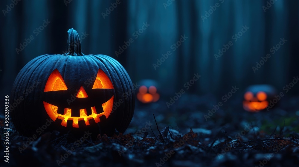Enchanted Halloween Forest with Glowing Pumpkins - Mystical Energy in Ultra HD Quality, Copy Space Available Enchanted Halloween Forest with Glowing Pumpkins - Mystical Energy in Ultra HD Quality, Copy Space Available