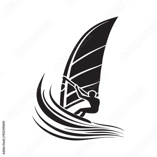 Windsurf Vector Images.  Silhouette man wind surfing logo symbol icon vector graphic design illustration.