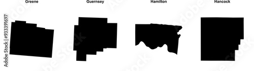 Greene, Guernsey, Hamilton, Hancock outline maps