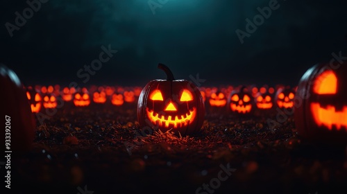 Wallpaper Mural Enchanting Pumpkin Patch: Jack-o'-Lantern Whispers in the Night Torontodigital.ca