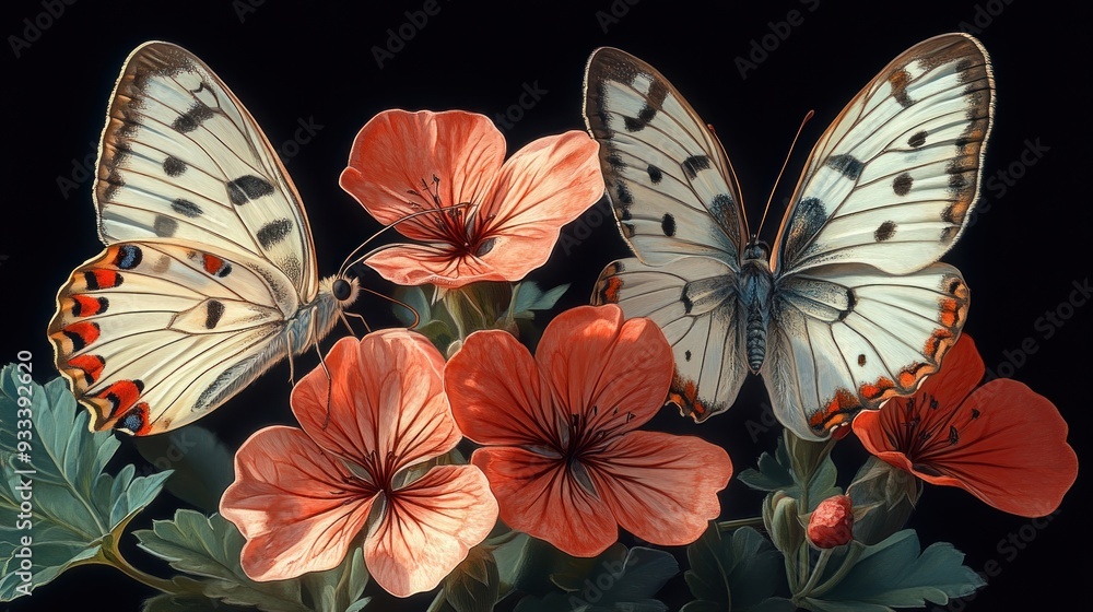 Fototapeta premium Butterflies on Flowers