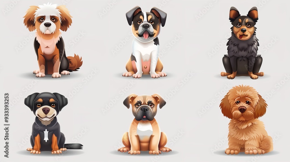 Photo Collection of dogs from various angles without shadows isolated on a white background Photo Collection of dogs from various angles without shadows isolated on a white background