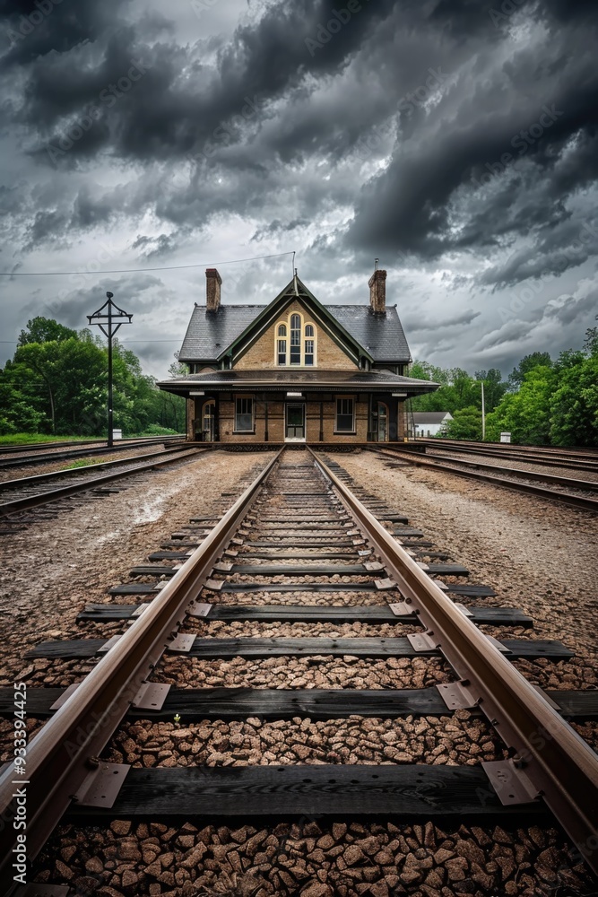 Obraz premium Outdoor scene of a train station with a cloudy sky