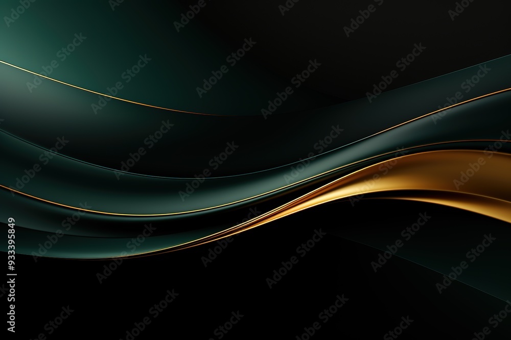 Abstract background with dark green and gold wavy lines. Abstract background with dark green and gold wavy lines.