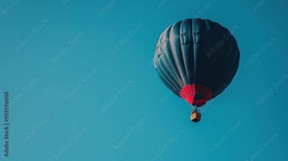 Naklejka premium A dark blue hot air balloon drifting through a clear sky, symbolizing freedom