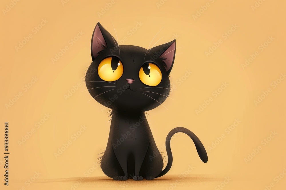 A black cat with bright yellow eyes sitting down, available for various uses such as advertising, editorial or social media A black cat with bright yellow eyes sitting down, available for various uses such as advertising, editorial or social media