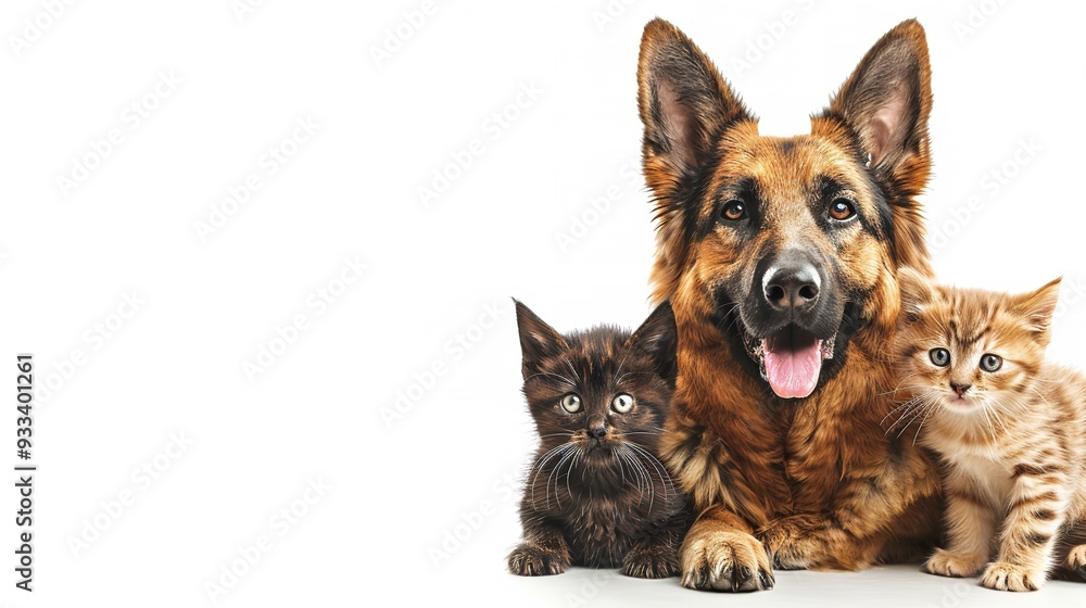Cat and dog lying together on white background Cat and dog lying together on white background