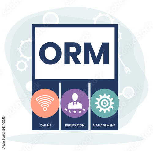 Online Reputation Management acronym. ORM refers to the influencing and controlling of an individual's or group's reputation. Vector Illustration Concept