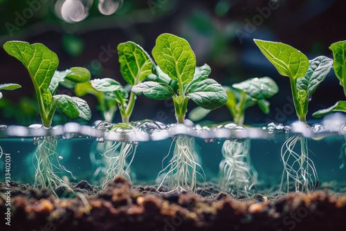 Intricate white roots extend through nutrient-rich solution, showcasing the beauty and complexity of hydroponically grown plants reaching for sustenance photo