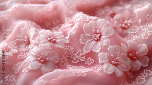 Pink Floral Fabric with Embroidered Flowers