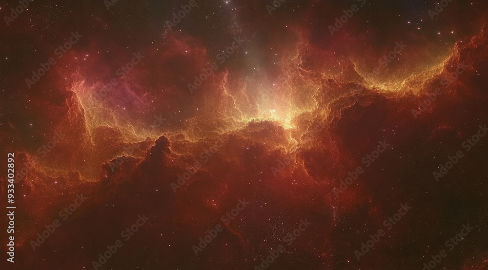 Obraz premium Glowing Red and Purple Nebula in Deep Space