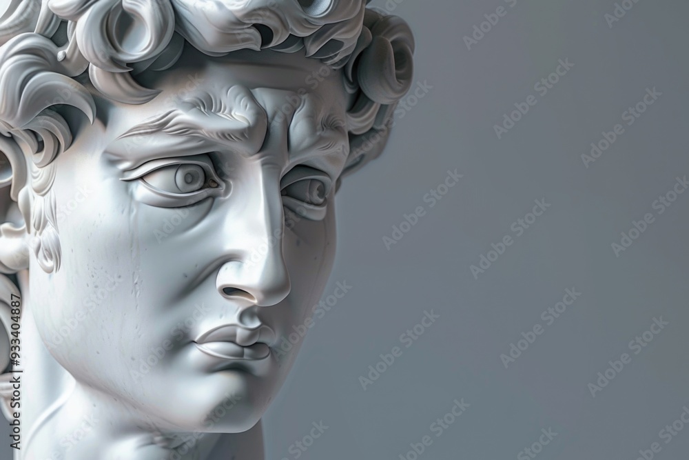 A life-sized sculpture of a man with curly hair, perfect for use in editorial or commercial contexts A life-sized sculpture of a man with curly hair, perfect for use in editorial or commercial contexts