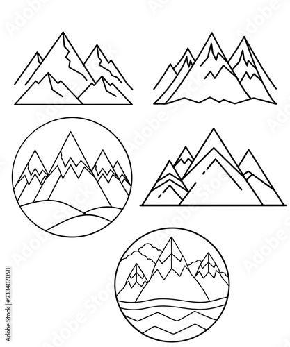 Photography mountain icons set
