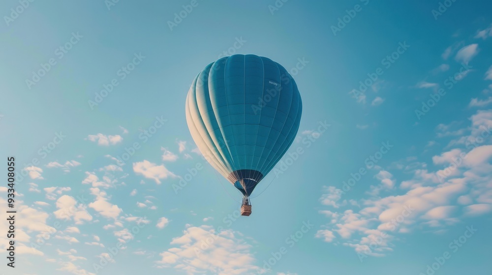 Fototapeta premium An indigo hot air balloon rising into a morning sky, ready for adventure