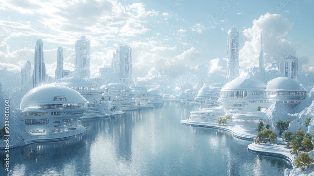 Futuristic Cityscape on a Snowy Mountain Futuristic Cityscape on a Snowy Mountain