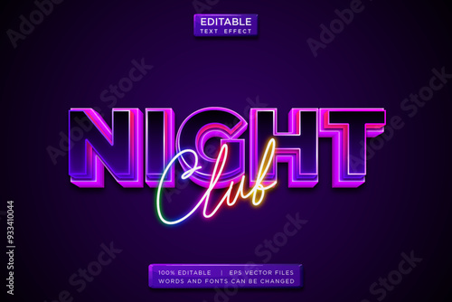 night club neon 3d editable text effect