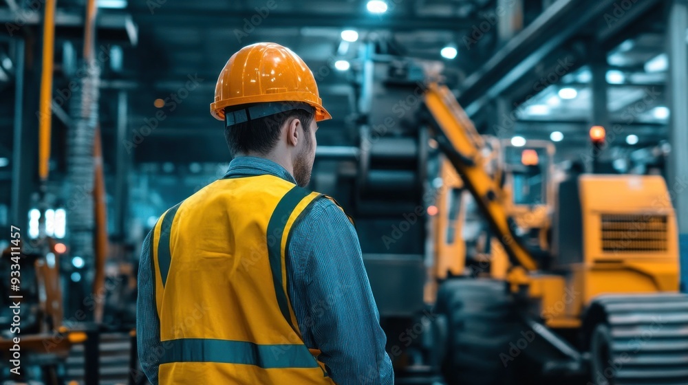 Industrial engineer performing maintenance on heavy machinery in a workshop Industrial engineer performing maintenance on heavy machinery in a workshop