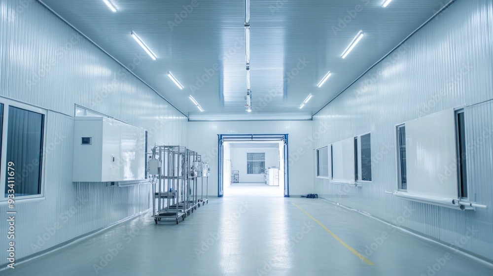 Fototapeta premium Industrial painting and coating facility with large spray booths and drying racks