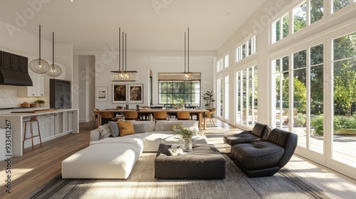 Open-concept living area with a blend of contemporary furniture and cozy accents