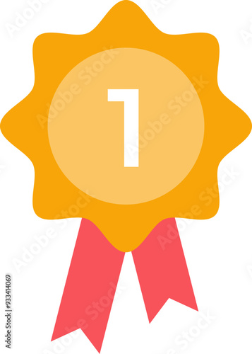 Gold star-shaped medal with number 1 and red ribbons symbolizing top achievement or award.