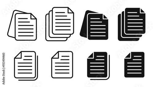 Organized Documents Vector Icon Set. Stacked Paperwork Vector Symbol for UI Design.