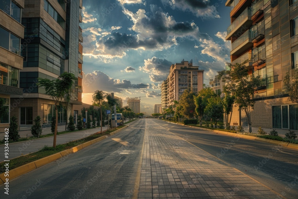 Fototapeta premium Urban landscape with buildings and cloudy sky