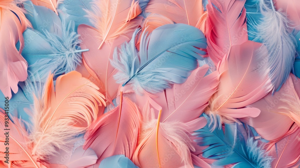 Close up view of pink and blue feathers. AI generated images. Close up view of pink and blue feathers. AI generated images.