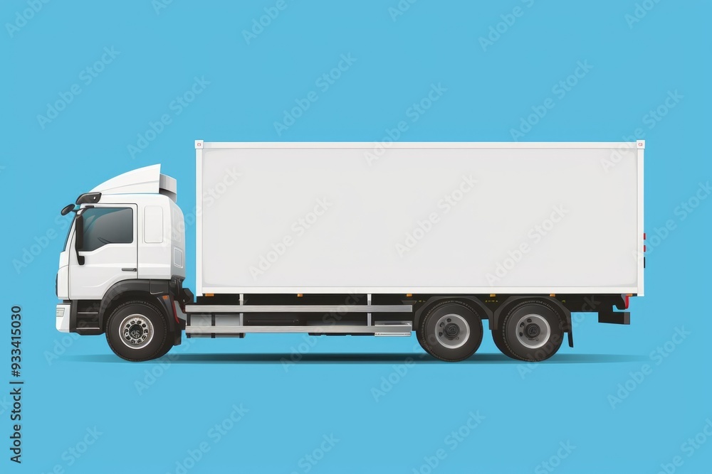 A white truck accompanied by a white trailer on a blue background, ideal for use in commercial or industrial settings A white truck accompanied by a white trailer on a blue background, ideal for use in commercial or industrial settings