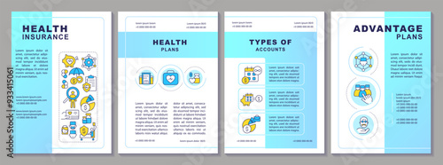 Health insurance blue gradient brochure template. Health plans. Leaflet design with linear icons. Editable 4 vector layouts for presentation, annual reports. Arial-Black, Myriad Pro-Regular fonts used