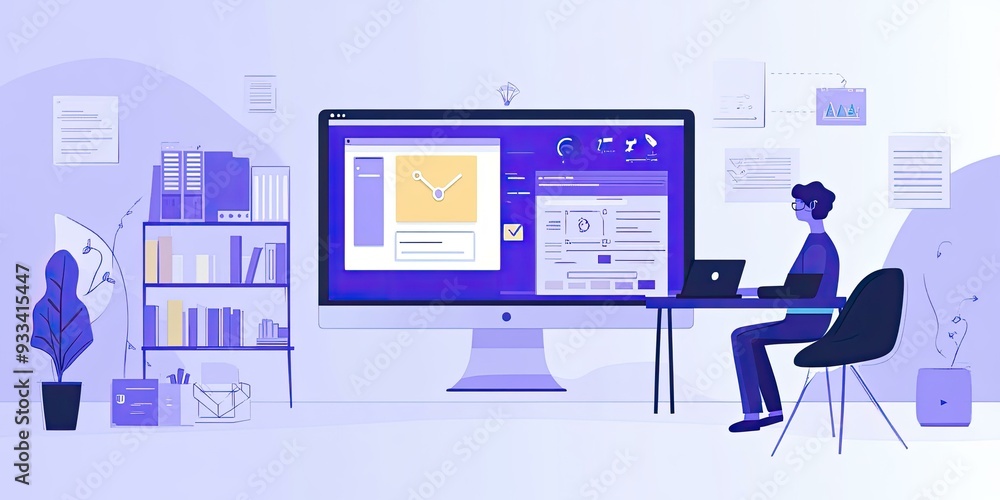Man working at a computer in a modern office. Man working at a computer in a modern office.