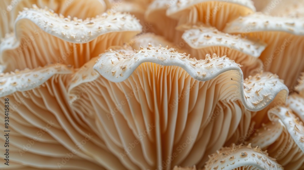 A macro photograph of a rainforest mushroom's gills A macro photograph of a rainforest mushroom's gills